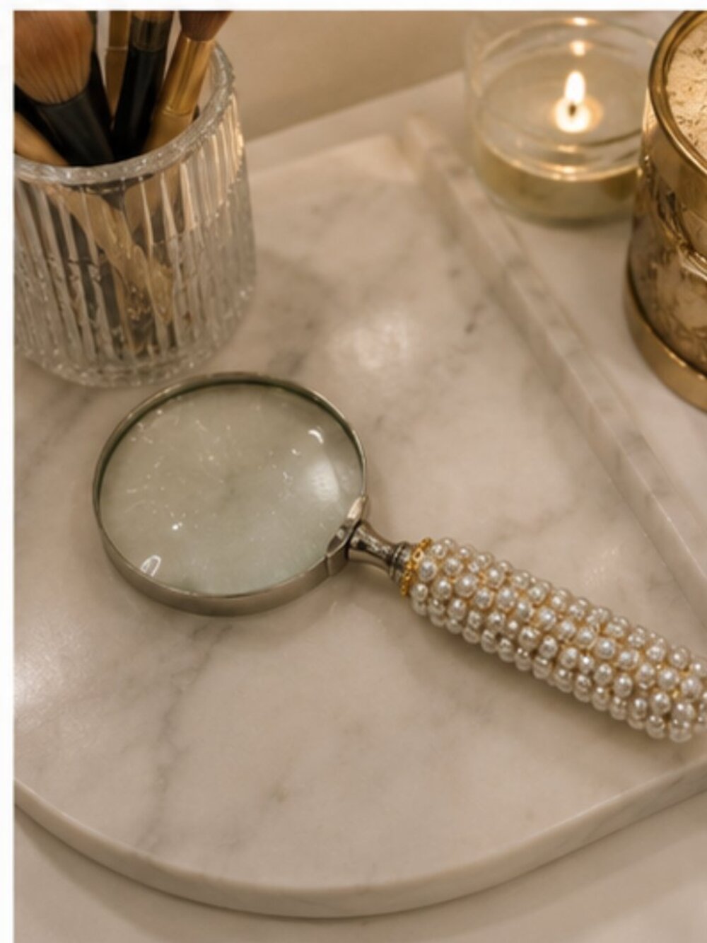 Pearl Handle Magnifying Glass | Elegant Desk Accessory / Vanity Décor - Picture 2 of 3